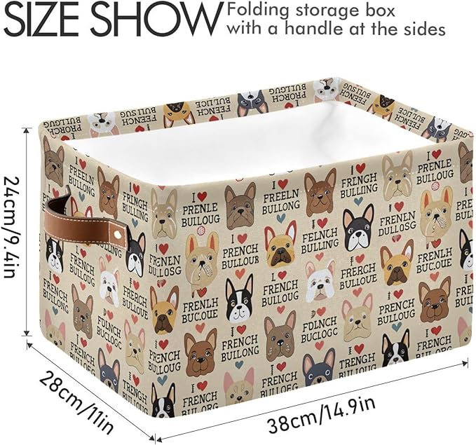 French Bulldog Pattern Rectangle Storage Bin, 15 x 11 x 9.5 in, Collapsible Organizer Storage Basket for Home Décor，2PACK