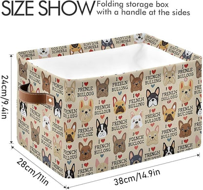 French Bulldog Pattern Rectangle Storage Bin, 15 x 11 x 9.5 in, Collapsible Organizer Storage Basket for Home Décor，2PACK