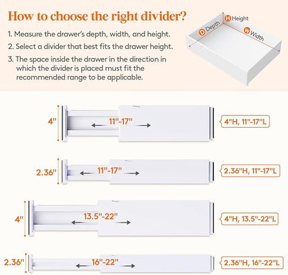 Lifewit 12 Pack 2.36" High Drawer Dividers 28-43.5cm/11-17" Adjustable Drawer Organizer for Clothes/Utensils, Expandable Drawer Separator in Dresser/Kitchen/Bedroom/Office Organization & Storage White
