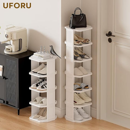 UFORU Vertical Shoe Rack, 9-Tier Plastic Stackable Storage Shelf for Small Closets and Narrow Spaces, Compact Free Standing Shoe Racks for Entryway Bedroom Dormitory