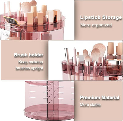 Jiavarry 360 Rotating Makeup Organizer with Lipstick Slots, 8 Adjustable Layers Spinning Skincare Organizers, Large Capacity Desk Storage, Carousel Cosmetic Shelf for Vanity Bathroom Countertop