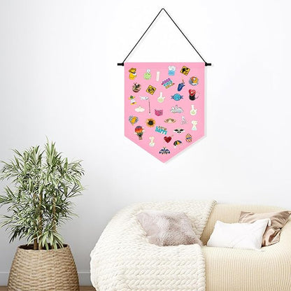 Wall Hanging Brooch Organizer Storage Board Colorful Enamel Pin Badge Canvas Display Banner Earrings Case Collection Holder 12.6x10in(Not Include Any Accessories) (Pink)