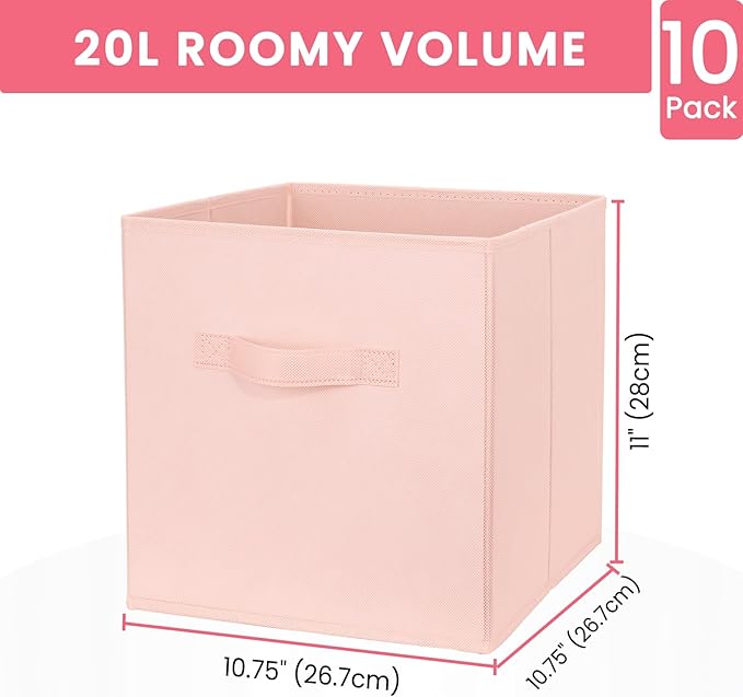 Criusia Storage Cubes- 11 Inch Cube Storage Bins for Organizing Shelves - Nursery Closet Organization Bins for Clothes Blanket - 10 Pack Collapsible Decorative Storage Box for Living Room (Pink)