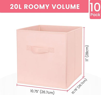 Criusia Storage Cubes- 11 Inch Cube Storage Bins for Organizing Shelves - Nursery Closet Organization Bins for Clothes Blanket - 10 Pack Collapsible Decorative Storage Box for Living Room (Pink)