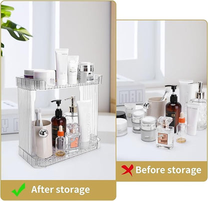 Ayswupt Acrylic 2 Tier Bathroom Counter Organizer,Makeup Organizer for Vanity,Clear Organizer Shelf for Kitchen Sink Countertop Storage,Perfume Tray for Dresser,Decor Tray for Skincare Cosmetics