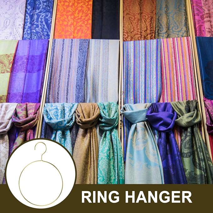 PRETYZOOM 4Pcs Golden Scarf Hangers for Closet Organization, Metal Belt and Scarf Holder Rings, Space-Saving Clothes Organizer for Ties, Belts, Scarves, and Accessories