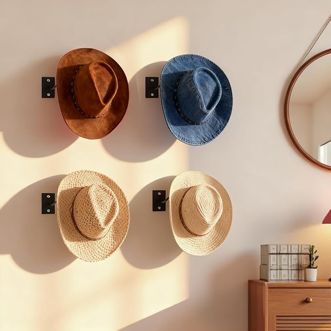 ‌4-Pack Western Cowboy Hat Rack Wall Mount Hanger – Space-Saving Hat Organizer with Screws & Anchors, Easy Installation for Home/Office/Retail‌