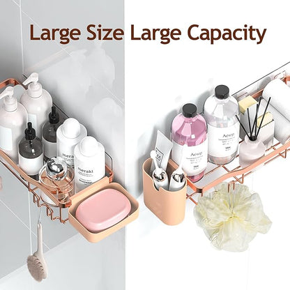 NESOMI Shower Caddy Adhesive Shower Organizer 7-Pack, Rustproof Stainless Steel Bathroom Shelves, Large Capacity No-Drill Rack Storage Accessories with Soap Dish Toothbrush Holder Hooks