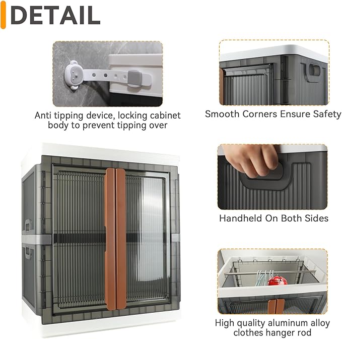 Wardrobe, Closet, Collapsible Storage Cabinet, Useful Box with Large Capacity, 37.5 Gal (142 L), Stackable on Box (19 Gal), Easy Storage of Clothing, Installation Free