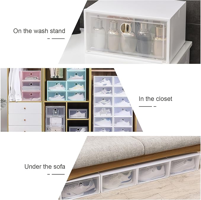 Luxshiny Creative Plastic Shoe Storage Box 34x18x25cm Dustproof Shoe Organizer with Side Opening Door for Home Closet Large Capacity