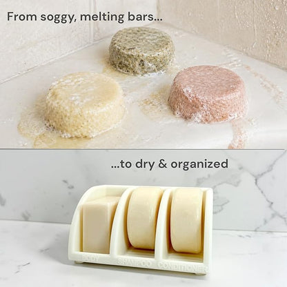 Shampoo Bar Holder for Shower, 3-Slot Soap & Conditioner Organizer with Drainage - Keeps Bars Dry & Lasts Longer - Modern Bathroom Organizer by Essence & Abode (Jade White)