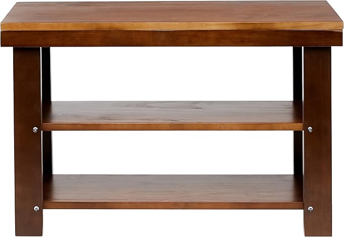 Amazon Basics Sturdy Solid Pine Wood Entryway Bench with Shoe Storage Organizer Rack, Espresso, 10.4"D x 27.56"W x 17.72"H