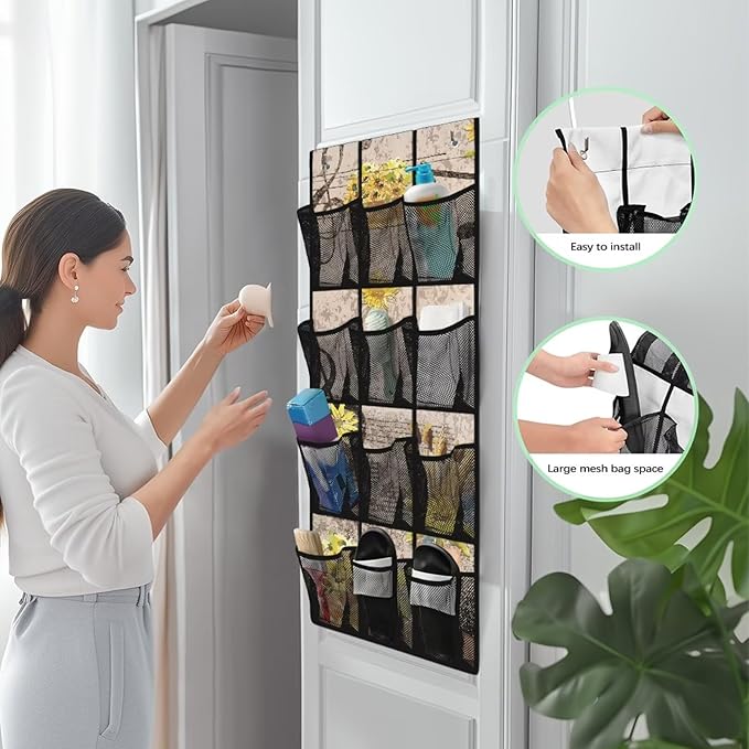 12 Large Pockets Hanging Storage Bag, Wall Storage Bag Over The Door Storage Pockets Fabric Wall Door Closet Hanging Storage Bag Organizer,Daisy
