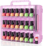 SUBAY Nail Polish Organizer Case for 48 Bottles, Double Side Nail Polish Holder for Storage Display, Portable Nail Polish Storage with 2 Toe Separators, 6 Adjustable Dividers for Space Saver, Pink