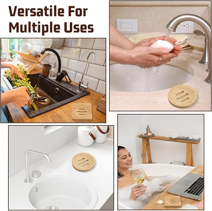 Ymapinc 2-Pack Natural Bamboo Soap Holder, Round+Square Bamboo Soap Dish & Shower Steamer Holder, Wood Tray for Home Shower Bathroom