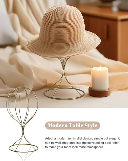CHADWICK Gold Iron Ball Hat Rack, Tall Display Stand for Fedora, Baseball Cap, Wig Storage, 6.7" x 15.7", Single Unit
