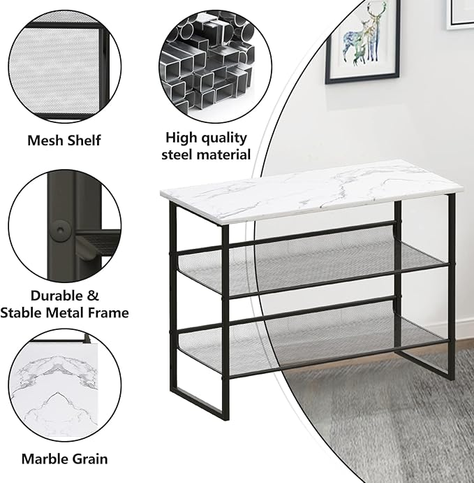 Garden 4 you Shoe Rack for Entryway 3 Tiers 11.8" D x 25" W x 20" H, Metal Shoe Rocks with White Wooden Tabletop, Angled Shoes Rack with Adjustable Mesh Shelves for Entryway Hallway Closet