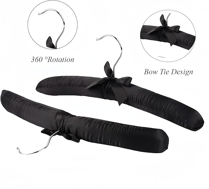 5 Pack Satin Padded Hangers for Women Clothing, Anti Slip Sponge Fabric Clothing Hangers Coat Racks for Sweater, Coat, Suit, Dress (Black)