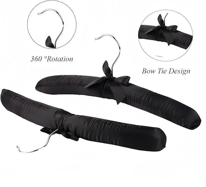 5 Pack Satin Padded Hangers for Women Clothing, Anti Slip Sponge Fabric Clothing Hangers Coat Racks for Sweater, Coat, Suit, Dress (Black)