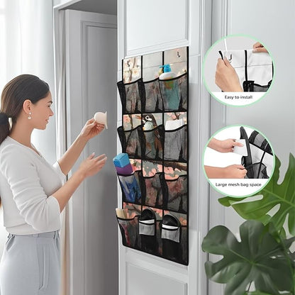 American Robin Over the Door Shoe Organizer 4 Shelf 12 Large Mesh Pockets Shoe Rack for Door Closet Organizer for Small Spaces Waterproof Storage Bag for Toiletries Shoes Snacks