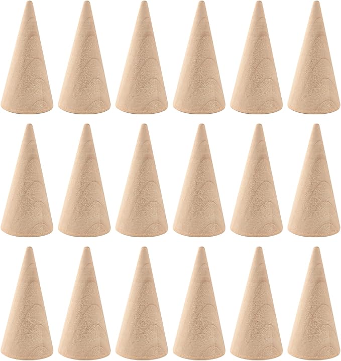 Framendino, 25 Pack Wooden Cone Ring Holder Wood Display Stand Organizer Holders Jewelry DIY Craft