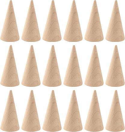 Framendino, 25 Pack Wooden Cone Ring Holder Wood Display Stand Organizer Holders Jewelry DIY Craft