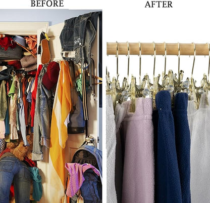 13.8" Gold Metal Wire Clips Hangers with Adjustable Clips - 30 Pack Pants Hangers with Clips Metal Perfect for Pants Trouser Underwear Bottom Clothes Heavy Duty Space Saving Closet Organization