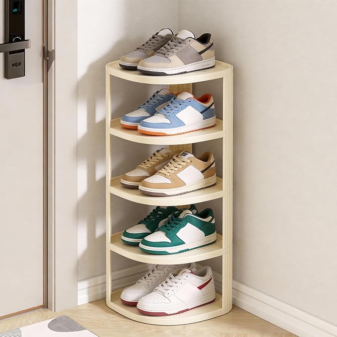 UFORU 5 Tier Vertical Shoe Rack,Corner Shoe Organizer for Entryway,Narrow Free Standing Shoe Organizer for Small Spaces,Tall Shoe Rock for Closet,Easy Assembly Shoe Storage Stand