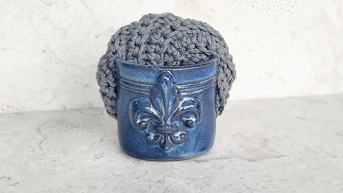 Fleur De Lis Sponge Holder for Sink White French Country Farmhouse Decor Compact Handmade Drain Rack (Blue)