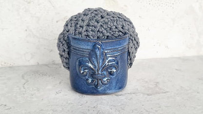 Fleur De Lis Sponge Holder for Sink White French Country Farmhouse Decor Compact Handmade Drain Rack (Blue)