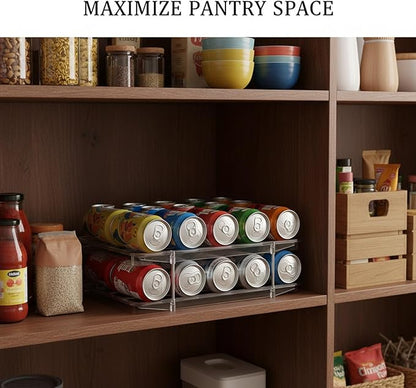 Retractable Can Organizer, Adjustable Width Sliding Beverage Dispenser for Refrigerator and Pantry, Clear Plastic