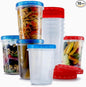Tafura 10 Pack Leakproof Freezer Containers for Food with Twist Top Lids - 32 Oz BPA Free Reusable Plastic - Blue/Red Lids