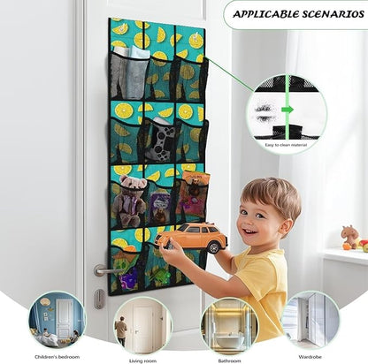 Orange Over the Door Shoe Organizer,Shoe Organizer Door Hanger with 12 Mesh Large Pockets,Space Saver,Unique Print