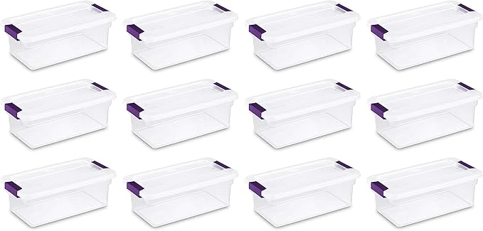 Sterilite 6 Qt ClearView Latch Storage Box, Stackable Bin with Latching Lid, Plastic Container to Organize Shoes in Closet, Clear Base, Lid, 12-Pack
