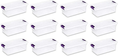Sterilite 6 Qt ClearView Latch Storage Box, Stackable Bin with Latching Lid, Plastic Container to Organize Shoes in Closet, Clear Base, Lid, 12-Pack