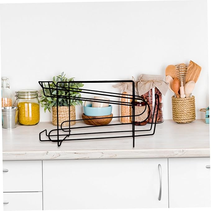 Cabilock 1pc Double Refrigerator Storage Rack for Beer Beverages Black Beverage Organizer for Pantry and Fridge Rolling Design for Easy Access Cans and Bottles Holder