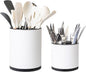 LIBODOUR Kitchen Utensil Holder Extra Large Rotating For Counter Organizer Stainless Steel Storage Cooking Silverware Caddy 3 Compartment Flatware Spoon Spatula Tool Cutlery Container(2 Set White)