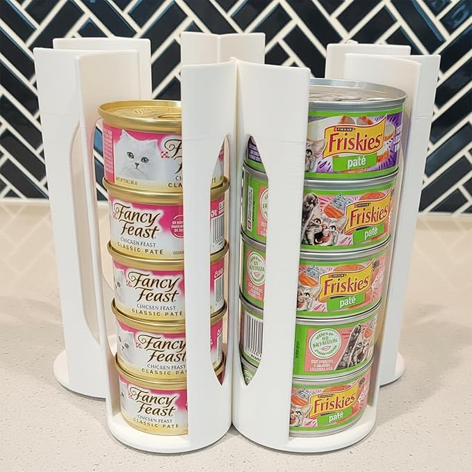 Cat Food Organizer Holder - Can Organizer for Pantry, Wet Cat Food Storage Container for 3oz & 5.5oz, Vertical Dispenser, Space Saving Pantry Stand for Kitchen Cabinet & Countertop (white)