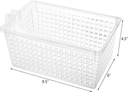 Hedume 4 Pack Plastic Storage Bins with Handle, BPA-Free Kitchen Pantry Cabinet Refrigerator Food Storage Organizer for Snacks, Food, Produce, Pasta