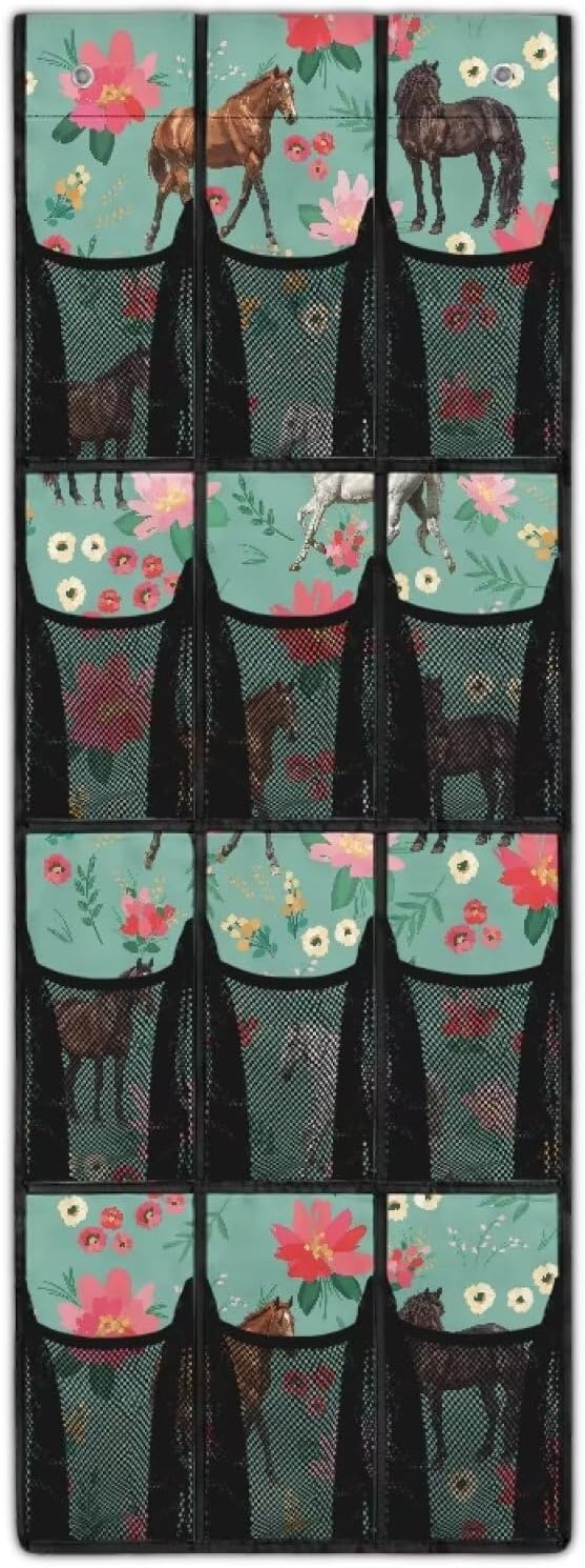 Cute Horse Over The Door Organizer 12 Pockets Door Hanging Shoe Organizer for Office Easy to Install Wall Hanging Storage for Closet Space Saving Shoe Holder Hanger