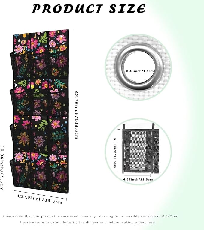 Florals Hanging Storage Bags,Shoe Organizer Door Hanger with 12 Mesh Large Pockets,Behind Door Shoes Hang Holder Rack