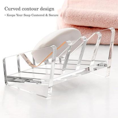 Acrylic Bar Soap Holder, 8MM Thick Clear Anti-Slip Self Draining Soap Dish for Shower, Bathroom, Kitchen, Bath Tub, Countertop, Easy Clean
