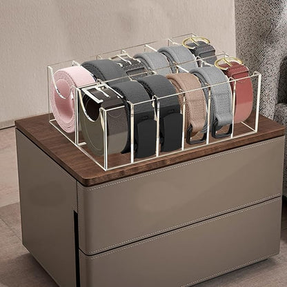 Belt Organizer, Acrylic 12 Compartments Belt Container Storage Holder, Acrylic Belt Display Storage Box, Clear Belt Display Case for Closet Tie and Bow Watch Jewelry Bracelets Ring Cosmetic…