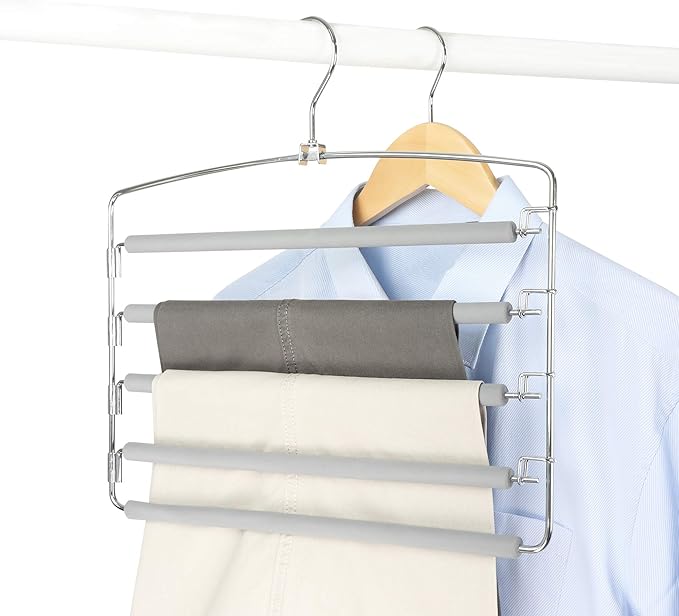 TOPIA HANGER Pants Hangers Space Saving, 3-Pack Swing Arm Pants Organizer for Closet, Non-Slip Foam Padded Organizer Hanger for Multi Slacks, Jeans, Trousers, Skirts, Scarfs (Grey)-CT27G