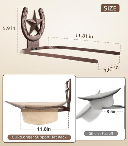 Cowboy Hat Holder Wall Mount, Metal Western Hat Rack for Wall, 4 Pack Cowboy Hat Hanger for Wide Brim Hats Fedora, Rustic Horseshoe Organizer for Closet Entryway Horse Trailer, Western Decor, Bronze