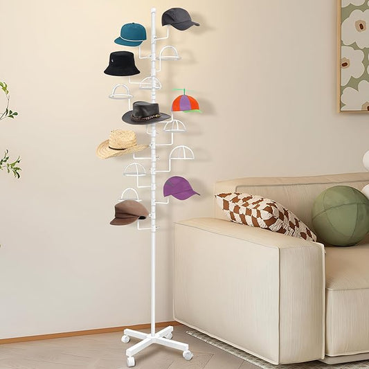 Montex Hat Rack Stand 15 Hooks, Hat Display Stand Metal, Hat Display for Stores, 15 Customizable Circular Hooks (White)