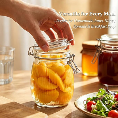 ComSaf 25oz Fluted Glass Mason Jars - Set of 6 Vintage Canisters with Airtight Lids for Sourdough Starter, Pickling, Coffee & Pantry Organization, Farmhouse Kitchen Decor