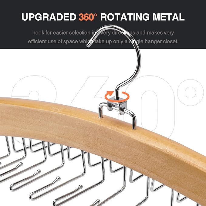 Tie Hanger 24 Hooks Tie Racks For Men Closet, Tie Rack With Upgraded 360°Rotating,Tie Hangers For Men,Tank Top Hanger,Neck Tie organizer,Belts Scarves Accessories for Bras,Tank Tops,Camisoles…
