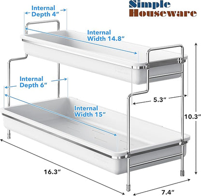 Simple Houseware 2-Tier Spice Rack Kitchen Bathroom Organizer Countertop Shelf, White