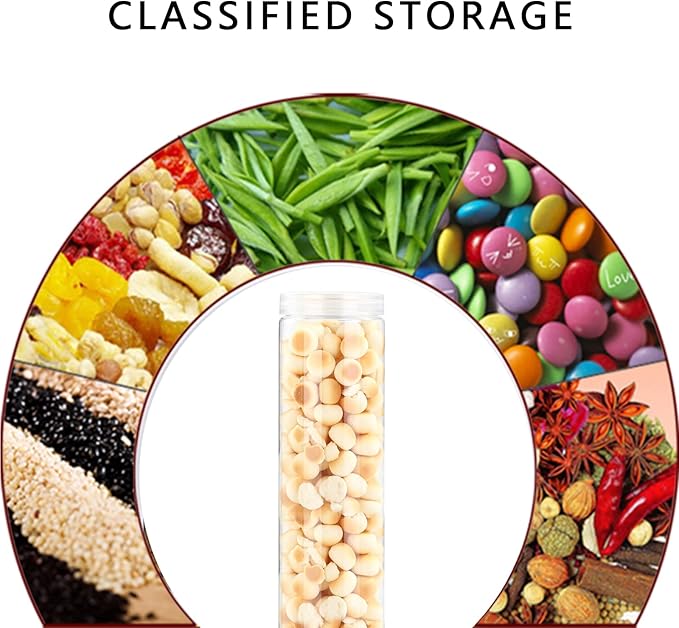 Set of 6Pcs Clear Plastic Food Storage Jar with Lid, Round Transparent Skinny Storage Container for Spaghetti, Pasta and Dry goods (Clear 6pcs)